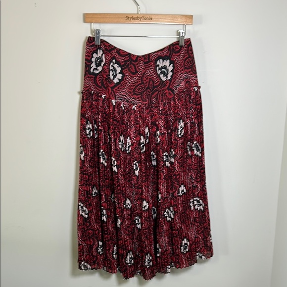 Ted Baker Ariello Pleated Dropped Waist Midi Skirt Lined Red Black Sz 2 US 6 - Picture 4 of 15